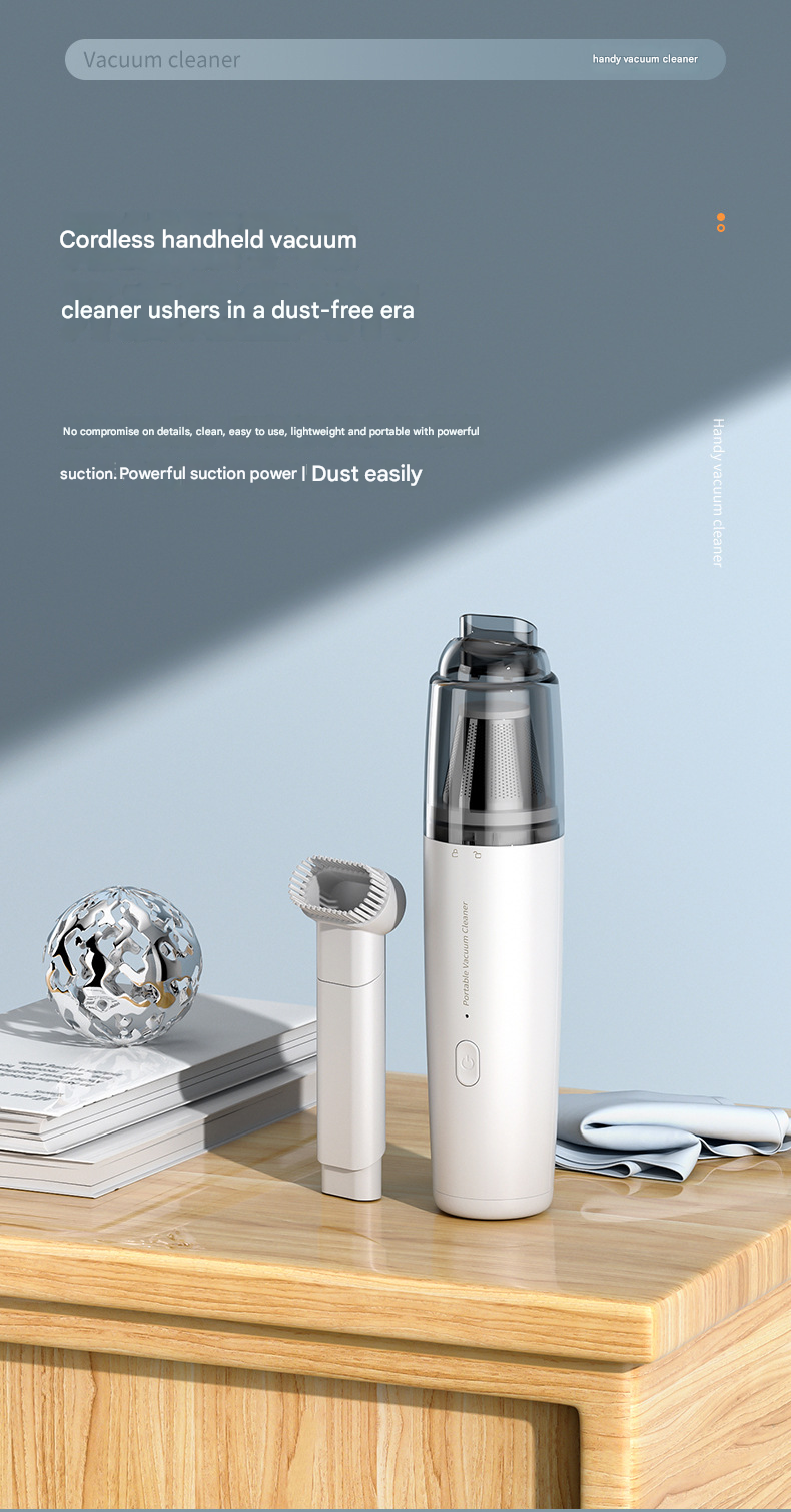 White Mini Portable Car Vacuum Cleaner - 120W Strong Suction, Handheld Wireless, Lightweight 300g, Wet and Dry Use, for Car Interior, Home, Office, and Travel - Image 2