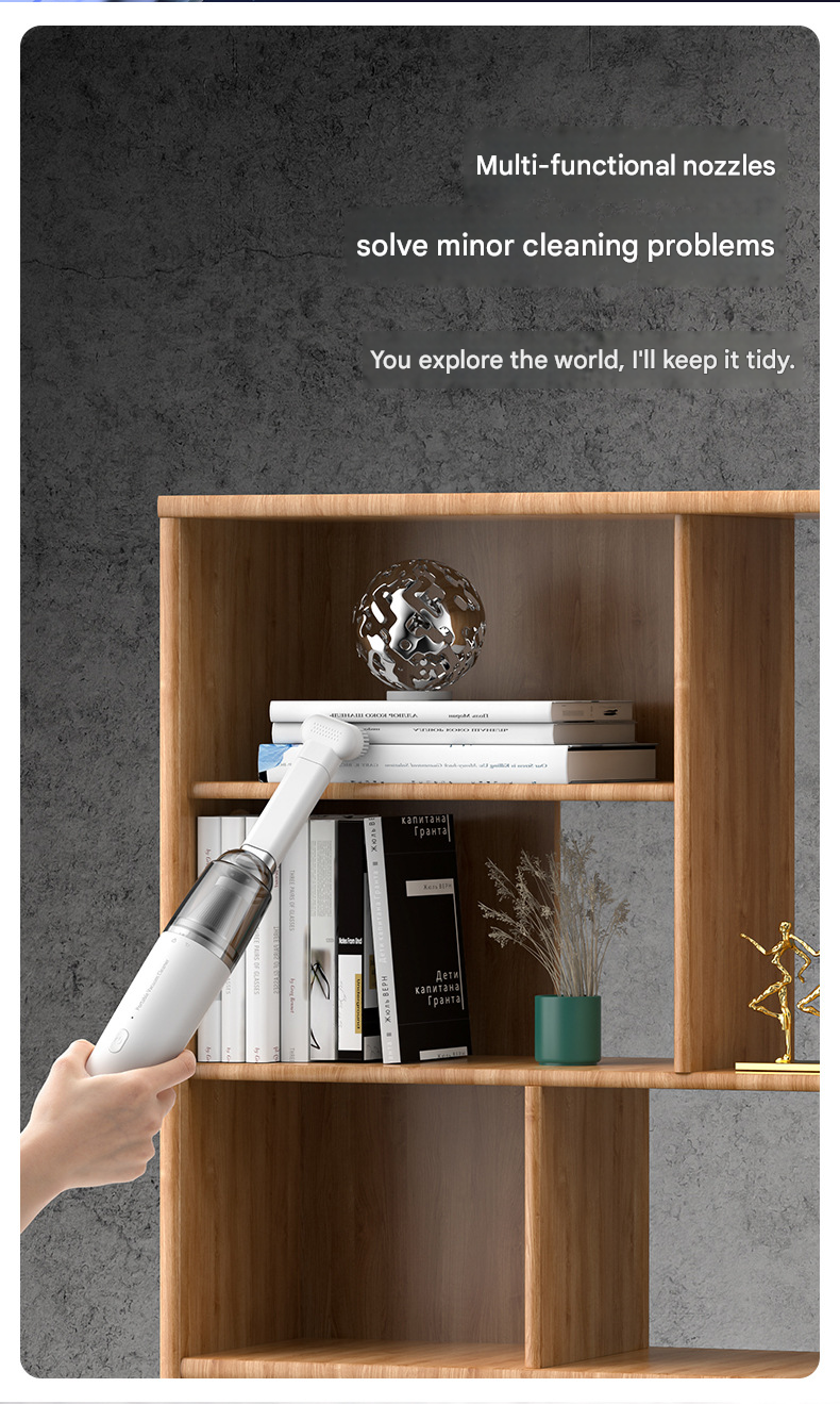 White Mini Portable Car Vacuum Cleaner - 120W Strong Suction, Handheld Wireless, Lightweight 300g, Wet and Dry Use, for Car Interior, Home, Office, and Travel - Image 6