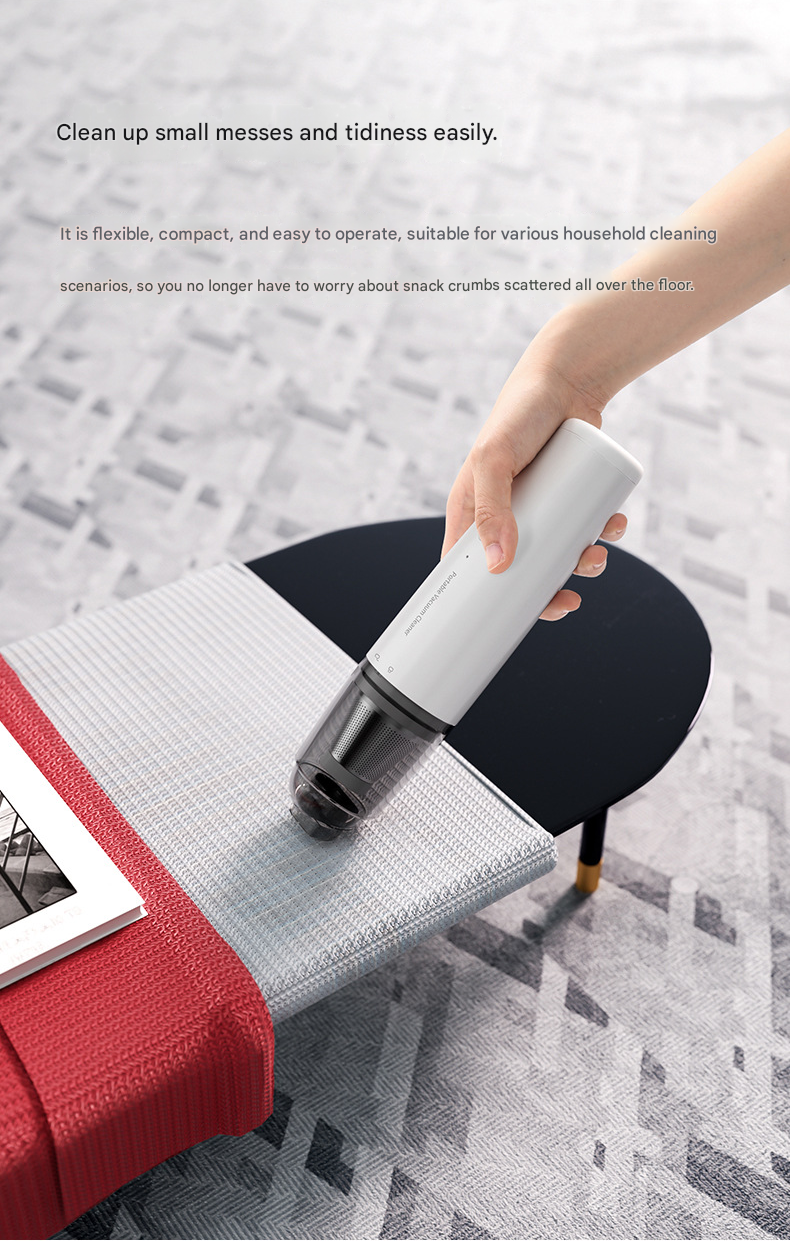 White Mini Portable Car Vacuum Cleaner - 120W Strong Suction, Handheld Wireless, Lightweight 300g, Wet and Dry Use, for Car Interior, Home, Office, and Travel - Image 7