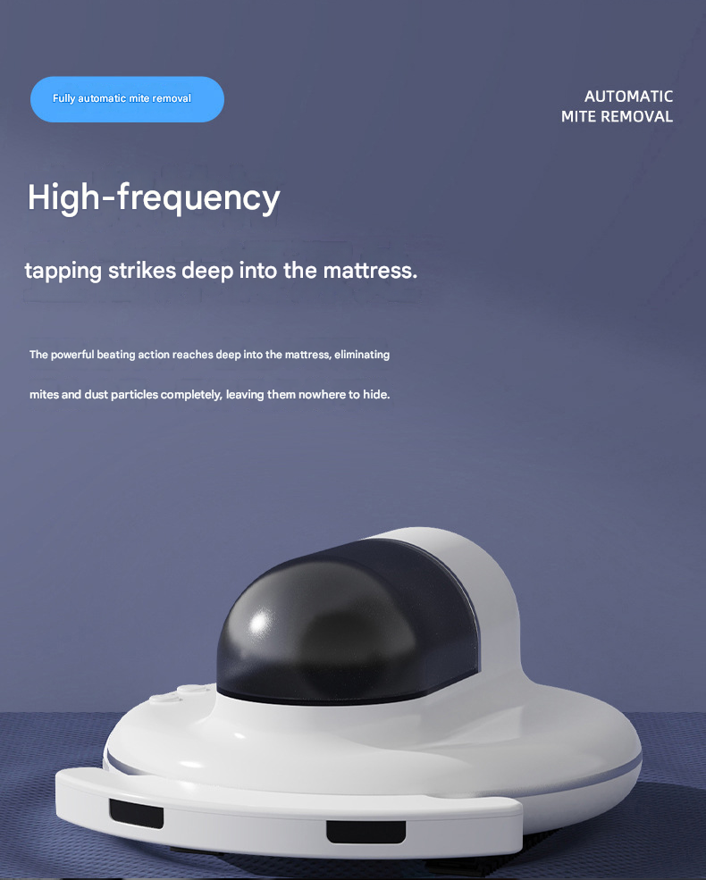 White Automatic Intelligent Walking Mite Removal Robot - UV Sterilisation, High Frequency Beating, Strong Suction, Wireless Rechargeable Bed Vacuum for Mattress, Sofa, Carpet, Pet Hair - Image 3
