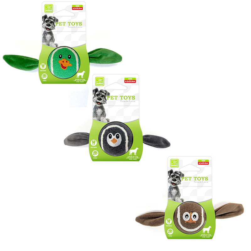 3-Piece Set High Elastic Pet Tennis Toy - Chew-Resistant Dog Ball with Plush Animal Designs for Interactive Play, Teeth Grinding & Dental Cleaning, Synthetic Fiber & Rubber, 80g Lightweight, Ideal for Small to Large Dogs-Designs: Duck and  Owl and  Pengui - Image 1
