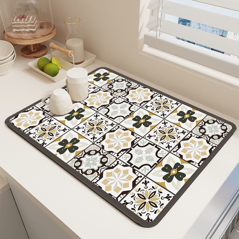 Diatom Mud Kitchen Counter Mat - Quick Dry Absorbent Non-Slip Draining Pad for Sink Benchtop 50cm x 80cm(The wind sweeps up the autumn leaves) - Image 1