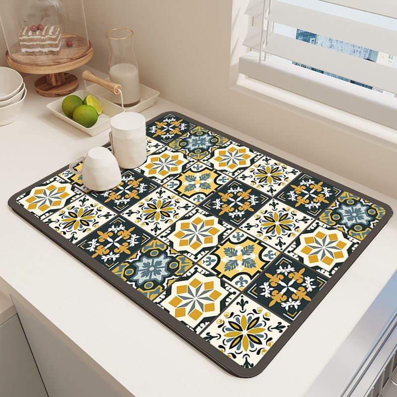 Diatom Mud Kitchen Counter Mat - Quick Dry Absorbent Non-Slip Draining Pad for Sink Benchtop 50cm x 80cm(Sunset over the Green Hills) - Image 1