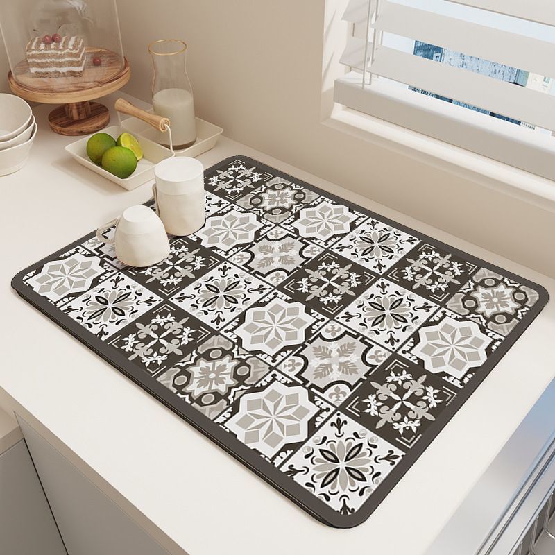 Diatom Mud Kitchen Counter Mat - Quick Dry Absorbent Non-Slip Draining Pad for Sink Benchtop 50cm x 80cm(Elegant silent films) - Image 1