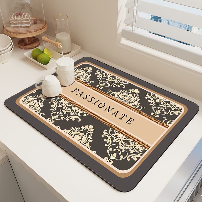 Diatom Mud Kitchen Counter Mat - Quick Dry Absorbent Non-Slip Draining Pad for Sink Benchtop 50cm x 80cm(Deep affection) - Image 1