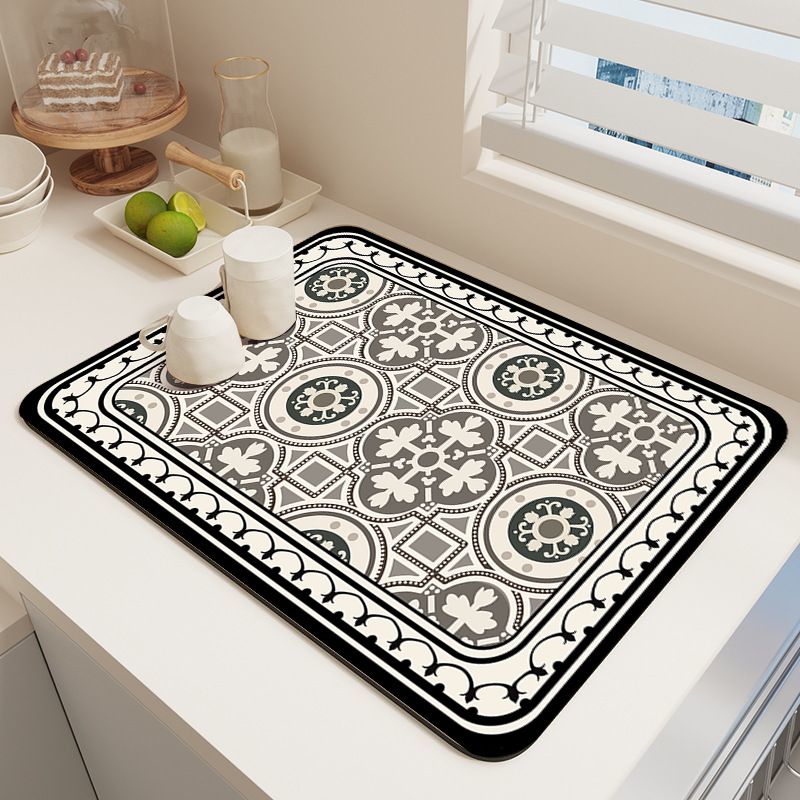 Diatom Mud Kitchen Counter Mat - Quick Dry Absorbent Non-Slip Draining Pad for Sink Benchtop 50cm x 80cm(Intricate and vintagee) - Image 1
