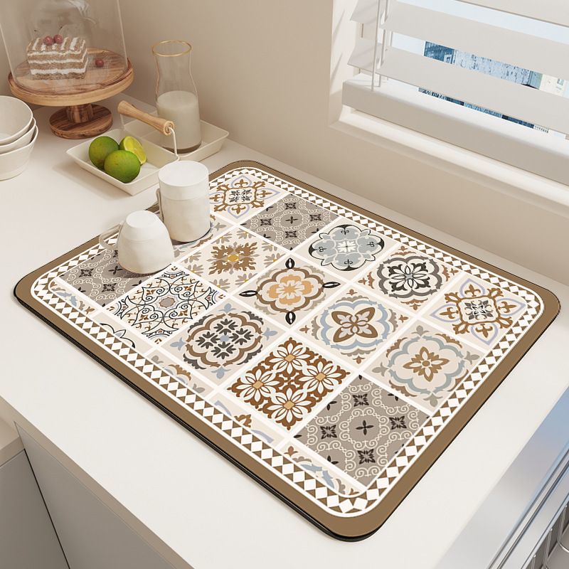 Diatom Mud Kitchen Counter Mat - Quick Dry Absorbent Non-Slip Draining Pad for Sink Benchtop 50cm x 80cm(entwined branches) - Image 1