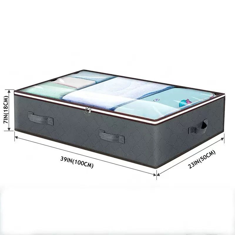 Grey Under Bed Storage Bag - Foldable Underbed Organiser with Clear Window and Handles for Blankets Clothes - Image 4