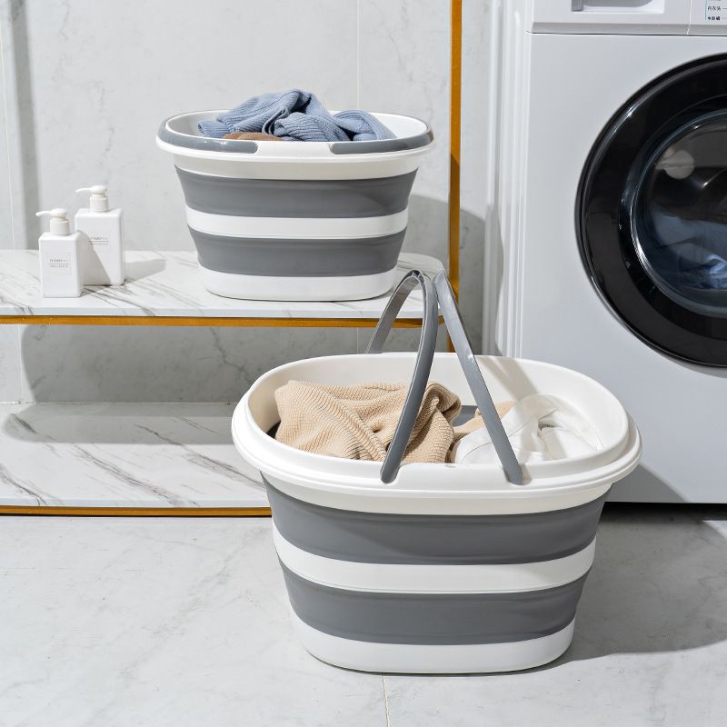 Grey Foldable Collapsible Bucket - 16L Portable Space Saving Basin for Laundry Cleaning Outdoor Use - Image 6