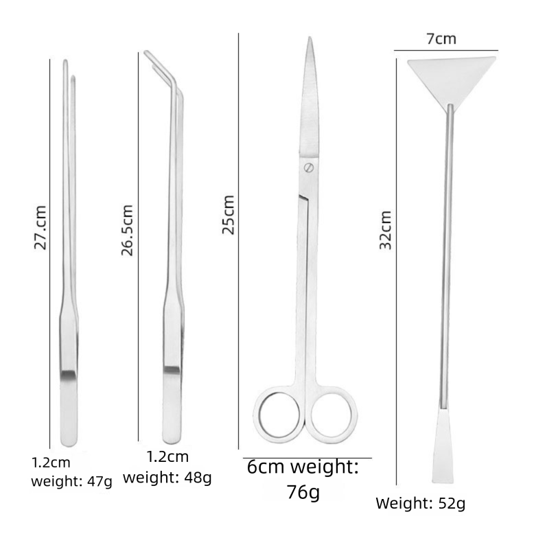 Black Stainless Steel Aquarium Cleaning Tool Kit - 5 Piece Fish Tank Maintenance Set with Tweezers Scissors Algae Scraper Spatula - Image 8
