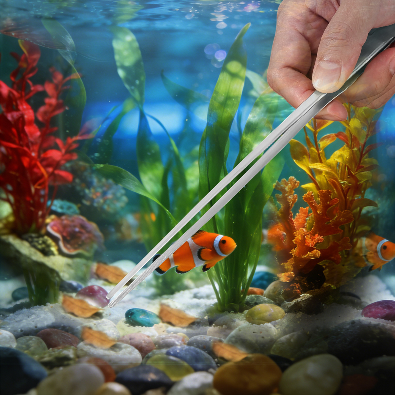 Silver Stainless Steel Aquarium Cleaning Tool Kit - 5 Piece Fish Tank Maintenance Set with Tweezers Scissors Algae Scraper Spatula - Image 4