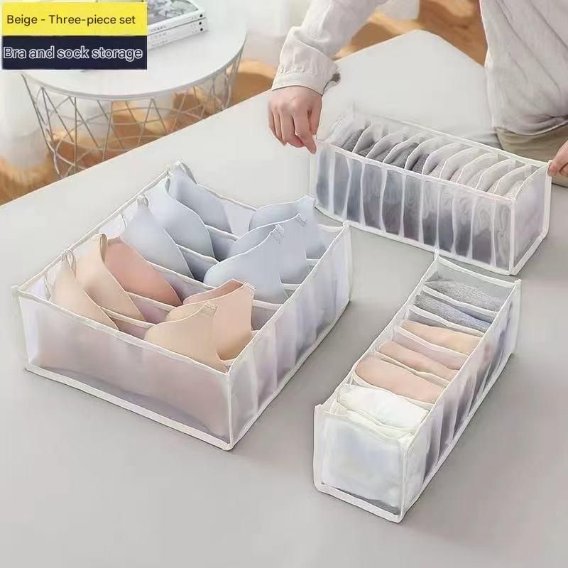 White Drawer Underwear Organiser Set - 3 Piece Mesh Storage Boxes for Bras Underwear Socks - Image 1