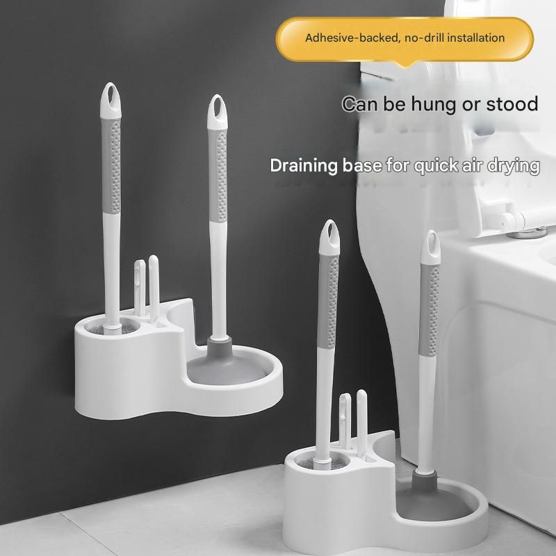 Toilet Cleaning Tool Set - 4 in 1 Bathroom Plunger and Brush Kit with Wall Mount Holder - Image 2