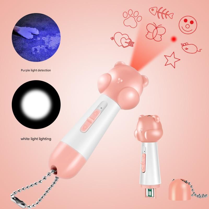 Pink Bear Laser Cat Toy Set - 2 Piece USB Rechargeable Multi Pattern Laser Pointer with UV and White Light for Cats - Image 1