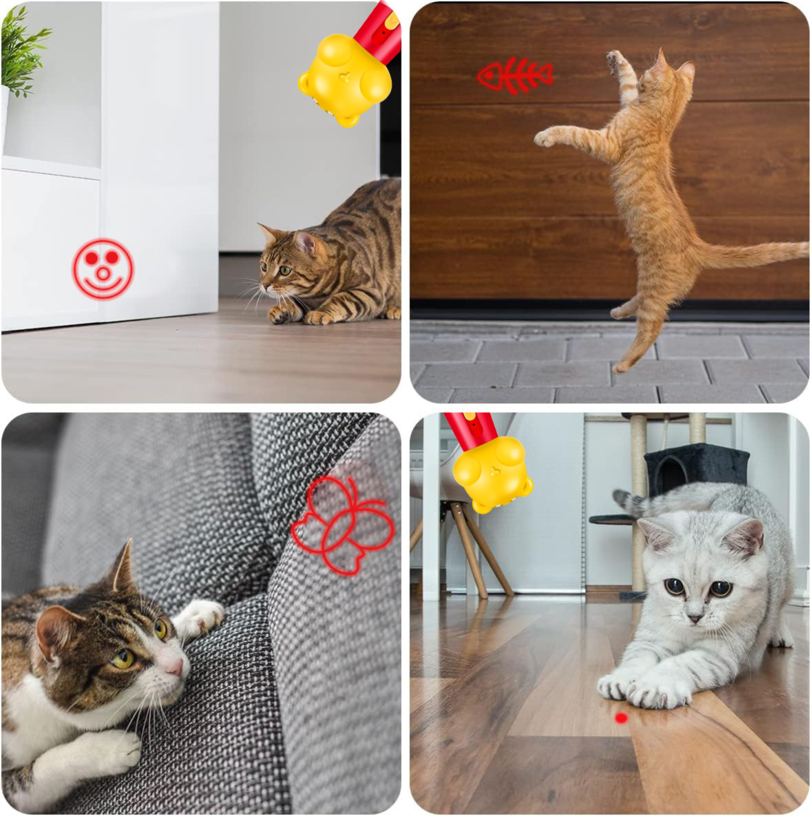 Pink Bear Laser Cat Toy Set - 2 Piece USB Rechargeable Multi Pattern Laser Pointer with UV and White Light for Cats - Image 6