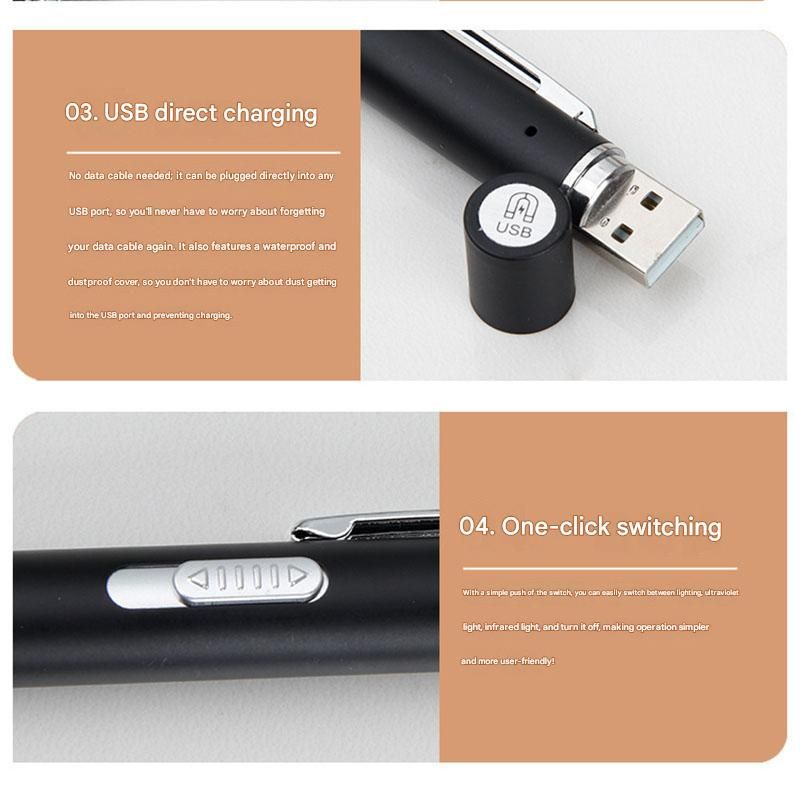 Grey Metal Laser Cat Toy Pen Set - 2 Piece USB Rechargeable 3-in-1 Laser Pointer with UV Light and LED Torch in Gift Tin Box - Image 5