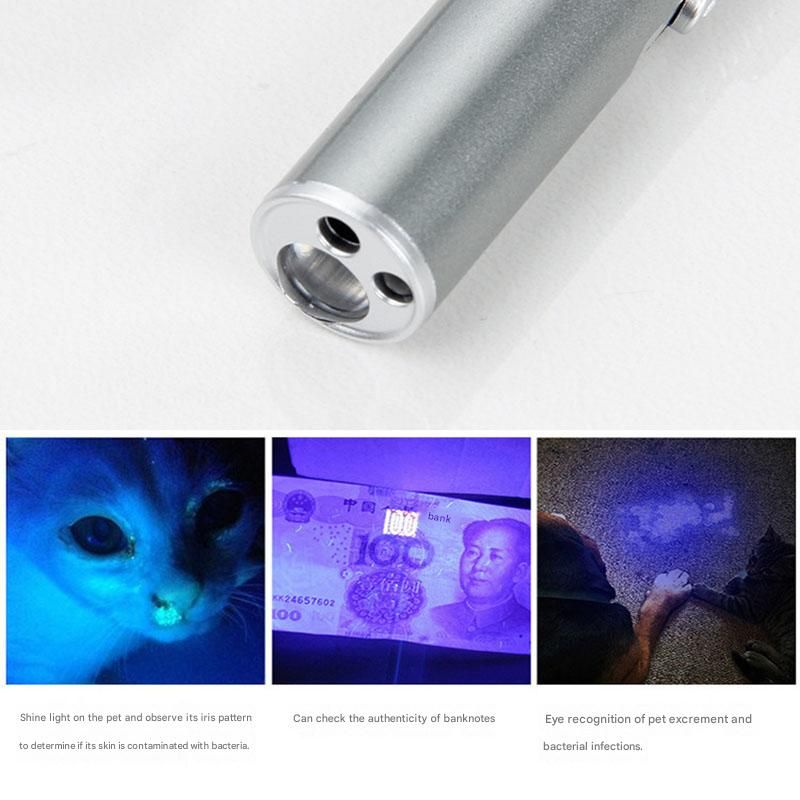 Grey Metal Laser Cat Toy Pen Set - 2 Piece USB Rechargeable 3-in-1 Laser Pointer with UV Light and LED Torch in Gift Tin Box - Image 6