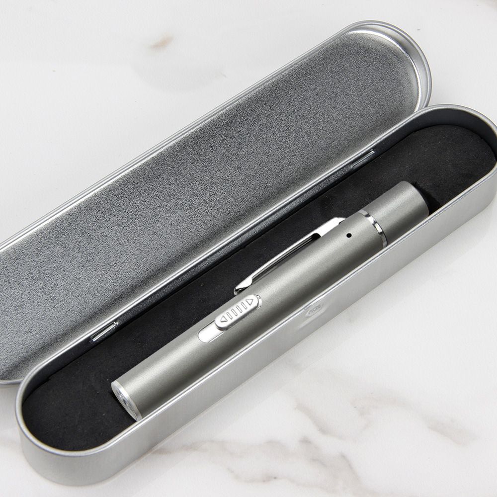 Grey and black Metal Laser Cat Toy Pen Set - 2 Piece USB Rechargeable 3-in-1 Laser Pointer with UV Light and LED Torch in Gift Tin Box - Image 2