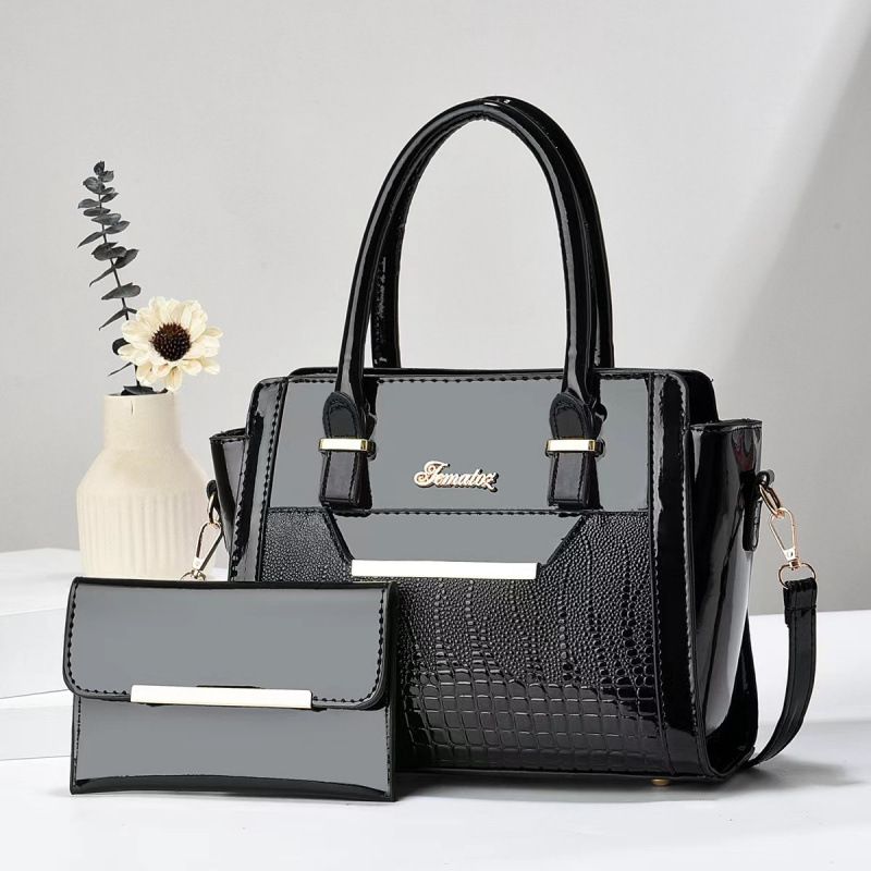 Black Women's Handbag Set - Large Capacity 2 Piece Shoulder Bag with Matching Wallet - Image 1
