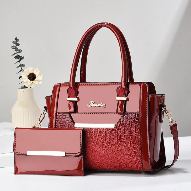 Red Women's Handbag Set - Large Capacity 2 Piece Shoulder Bag with Matching Wallet - Image 1
