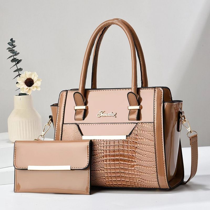Khaki Women's Handbag Set - Large Capacity 2 Piece Shoulder Bag with Matching Wallet - Image 1