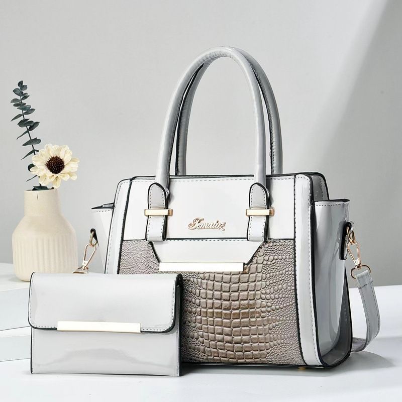 Grey Women's Handbag Set - Large Capacity 2 Piece Shoulder Bag with Matching Wallet - Image 1