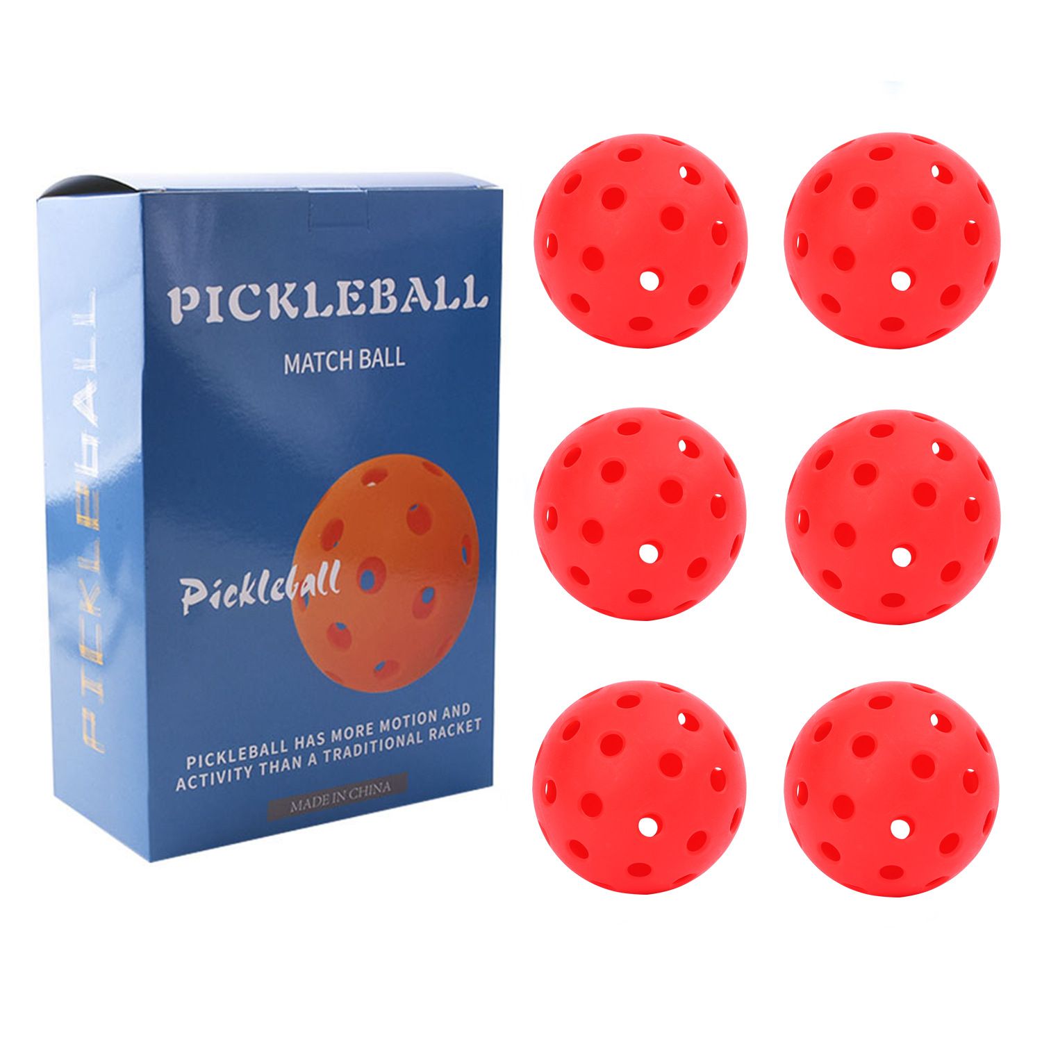 Red Pickleball Balls Set - 6 Piece 40 Hole Outdoor Indoor Pickleball Match Balls - Image 1