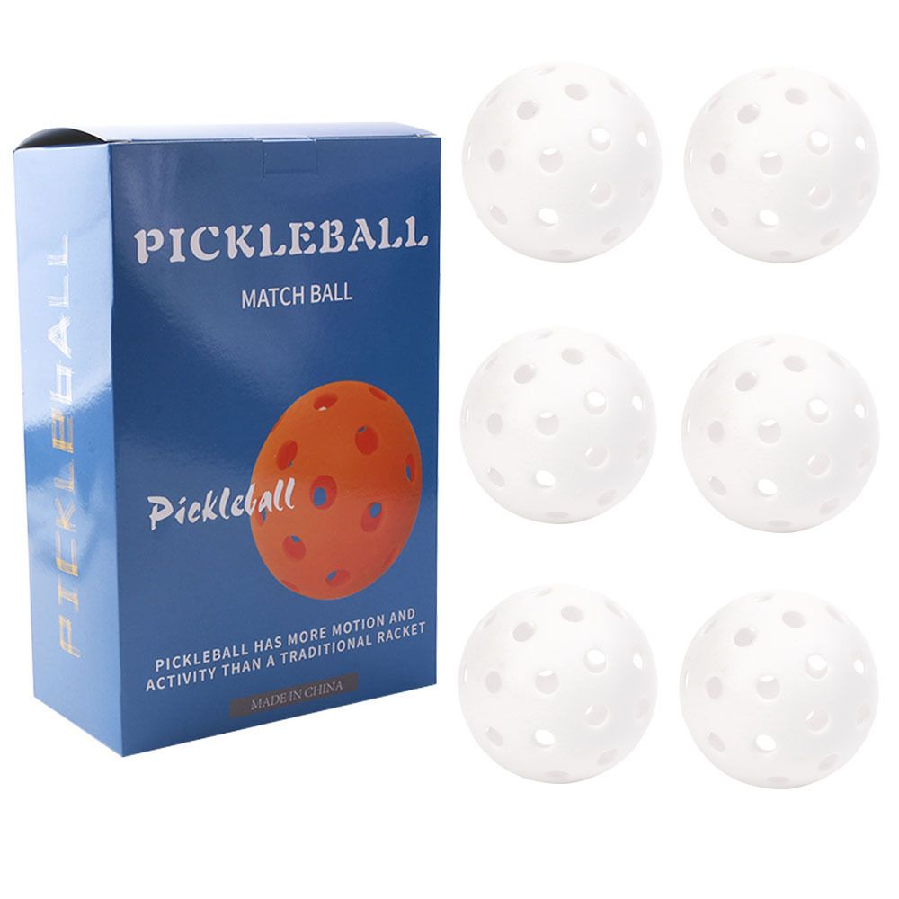 White Pickleball Balls Set - 6 Piece 40 Hole Outdoor Indoor Pickleball Match Balls - Image 1