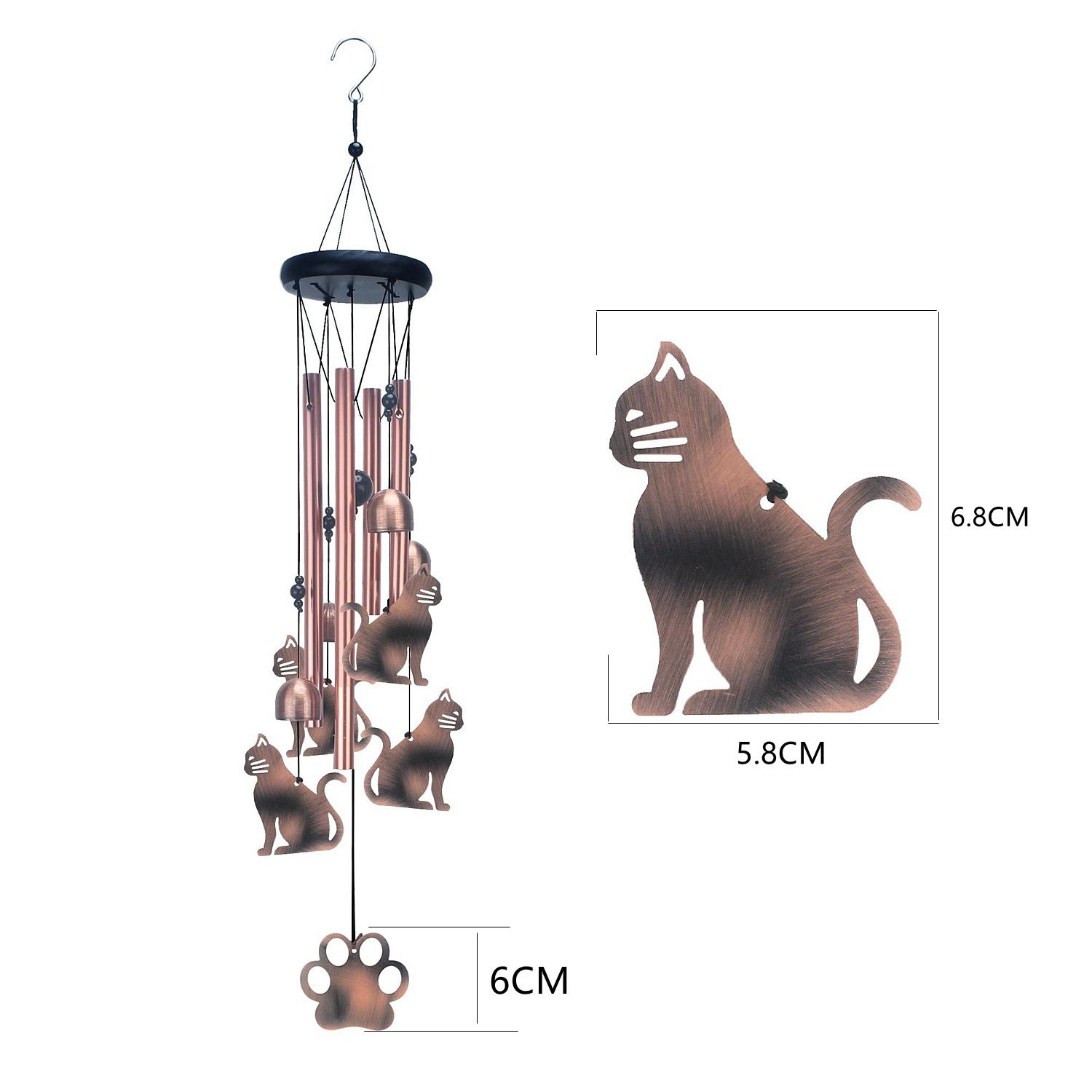 Cat Metal Wind Chime - Adjustable Garden Decorative Bell with Animal Silhouettes and Paw Print(W4302) - Image 1