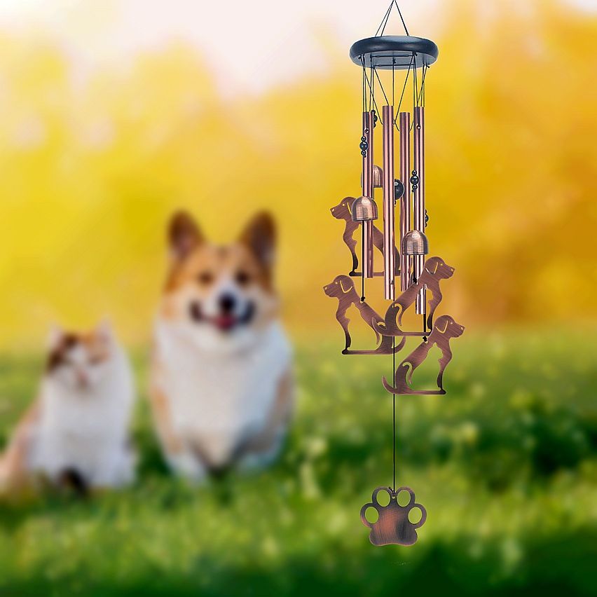 Cat Metal Wind Chime - Adjustable Garden Decorative Bell with Animal Silhouettes and Paw Print(W4302) - Image 2