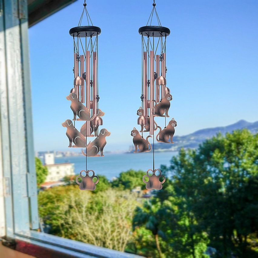 Cat Metal Wind Chime - Adjustable Garden Decorative Bell with Animal Silhouettes and Paw Print(W4302) - Image 3