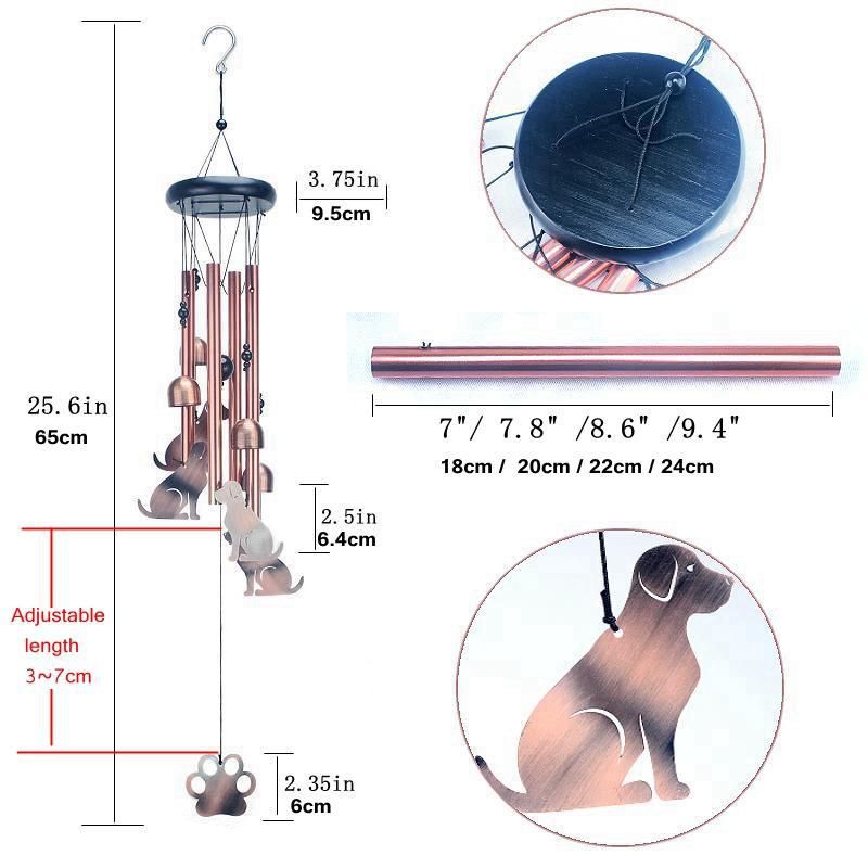 Cat Metal Wind Chime - Adjustable Garden Decorative Bell with Animal Silhouettes and Paw Print(W4302) - Image 4
