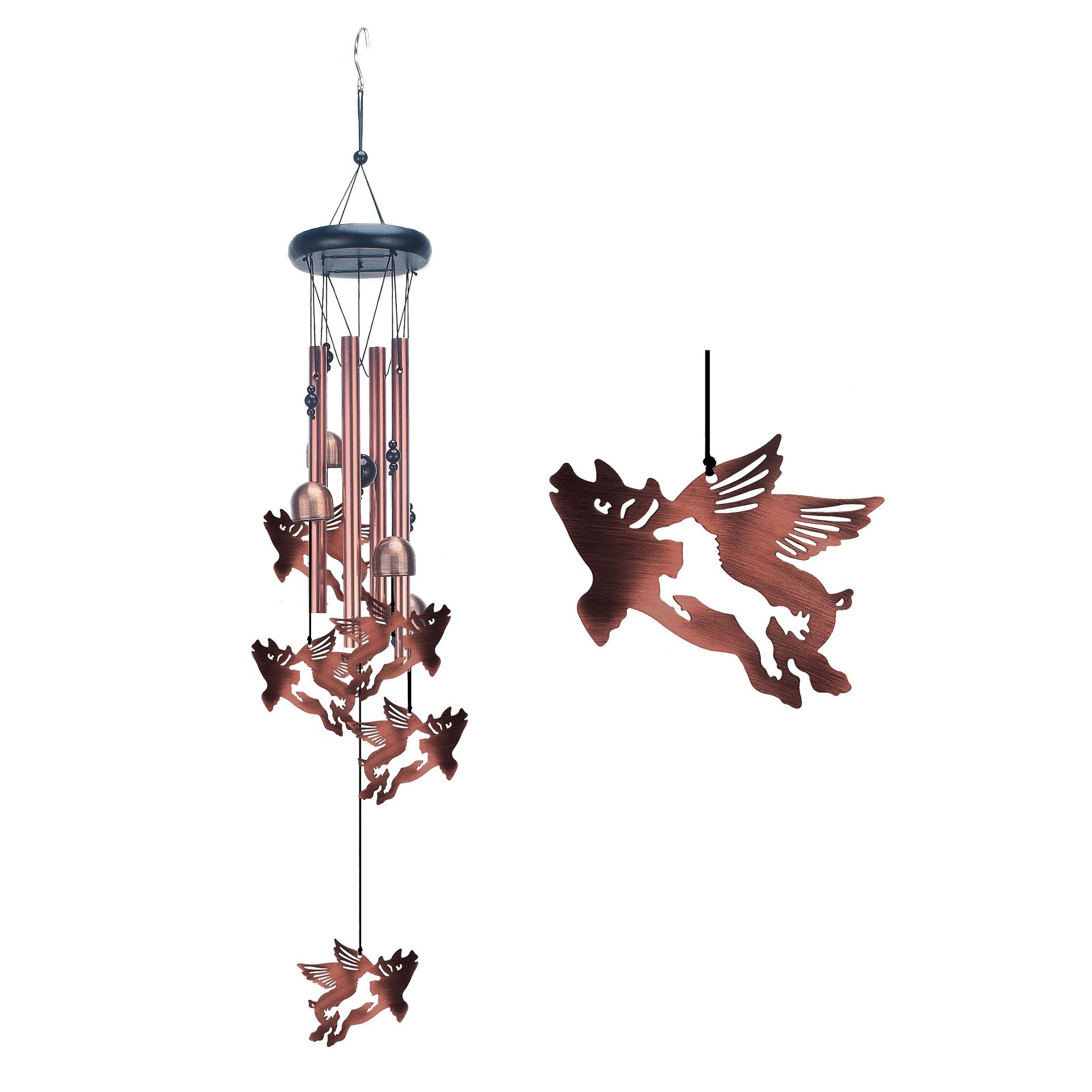 Openwork Flying Pig Metal Wind Chime - Adjustable Garden Decorative Bell with Animal Silhouettes(W4303) - Image 1