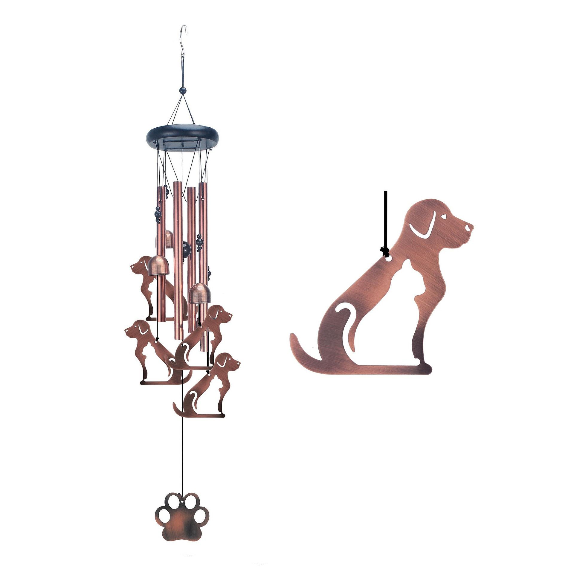 Hollowed-out dog Metal Wind Chime - Adjustable Garden Decorative Bell with Animal Silhouettes and Paw Print(W4304) - Image 1