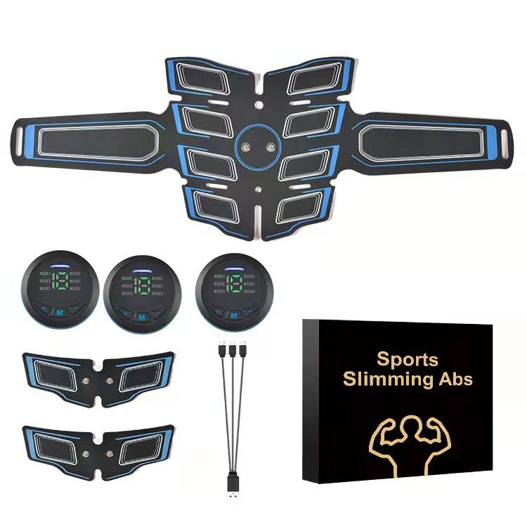 Blue EMS Muscle Stimulator Belt Set - Rechargeable Abdominal Toning Trainer with Multiple Pads and Modes - Image 1