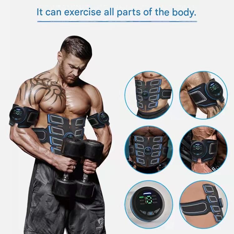 Blue EMS Muscle Stimulator Belt Set - Rechargeable Abdominal Toning Trainer with Multiple Pads and Modes - Image 2