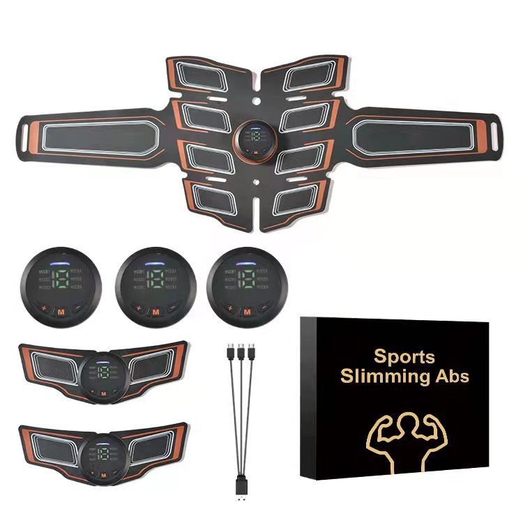 Orange EMS Muscle Stimulator Belt Set - Rechargeable Abdominal Toning Trainer with Multiple Pads and Modes - Image 1