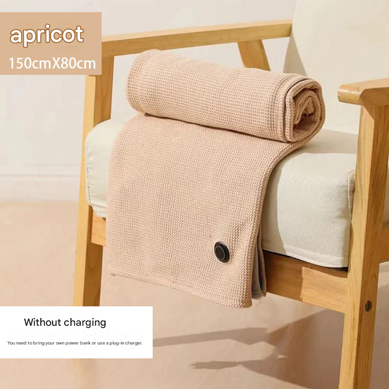 Apricot color USB Heated Blanket Poncho - Rechargeable Electric Warming Shawl with Fast Heating and Multi Use Design - Image 1