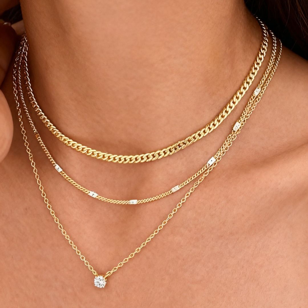 Golden Layered Zircon Necklace Set - Multi Strand Chain Choker with Pendant and Bar Accents Fashion Jewellery - Image 1