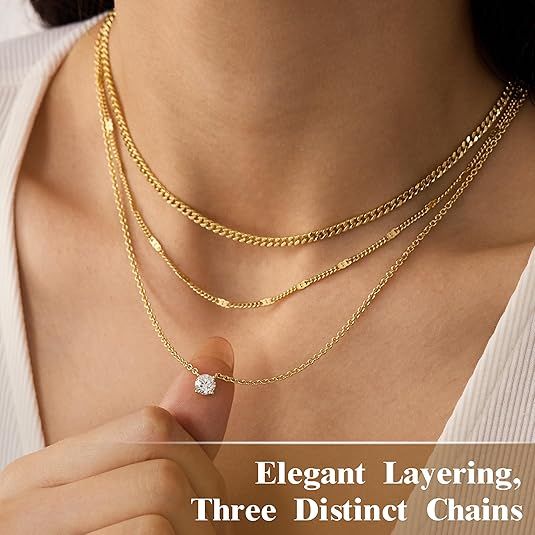 Silver Layered Zircon Necklace Set - Multi Strand Chain Choker with Pendant and Bar Accents Fashion Jewellery - Image 2