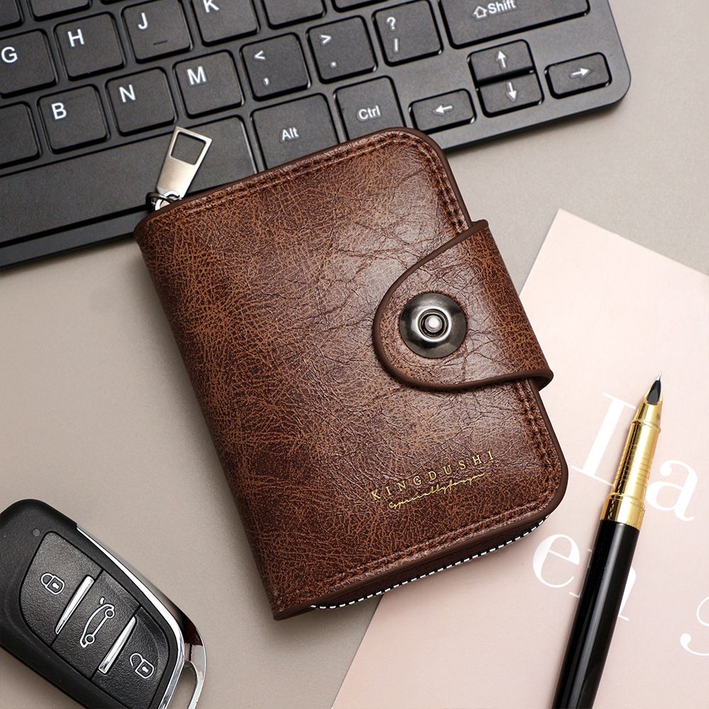 Light coffee color Men's Large Capacity Accordion Card Wallet - PU Leather Multi Card Holder with Magnetic Closure and Coin Pocket - Image 1
