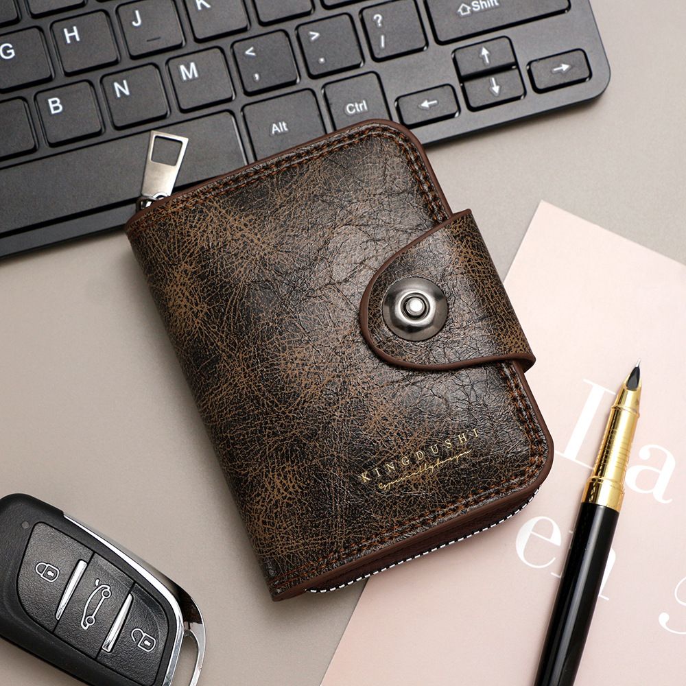 Dark coffee color Men's Large Capacity Accordion Card Wallet - PU Leather Multi Card Holder with Magnetic Closure and Coin Pocket - Image 1