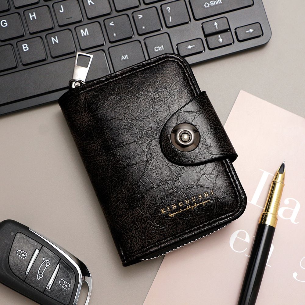 Black Men's Large Capacity Accordion Card Wallet - PU Leather Multi Card Holder with Magnetic Closure and Coin Pocket - Image 1