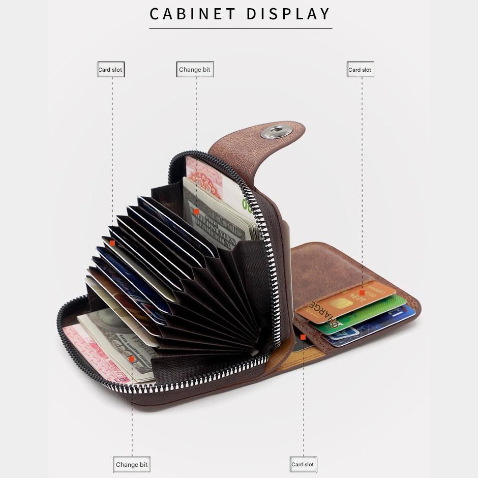 Black Men's Large Capacity Accordion Card Wallet - PU Leather Multi Card Holder with Magnetic Closure and Coin Pocket - Image 2