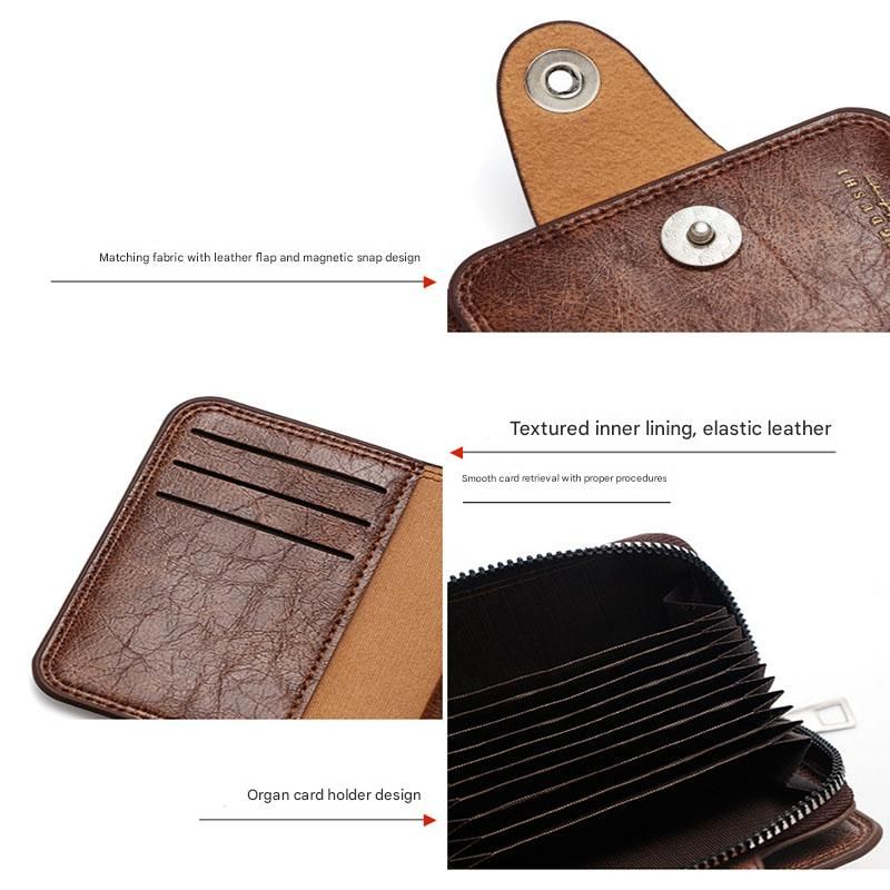 Black Men's Large Capacity Accordion Card Wallet - PU Leather Multi Card Holder with Magnetic Closure and Coin Pocket - Image 3