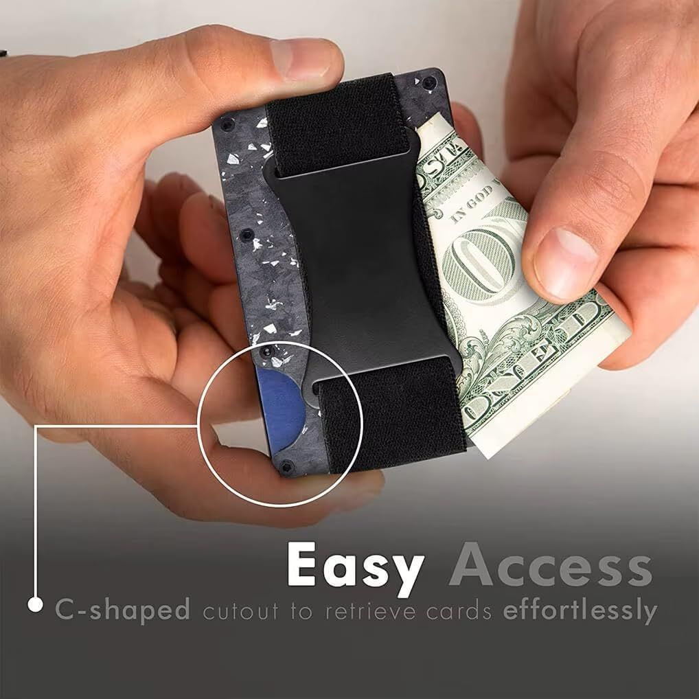 Grey Slim RFID Blocking Aluminum Card Holder - Metal Wallet with Cash Strap Minimalist Card Case - Image 4