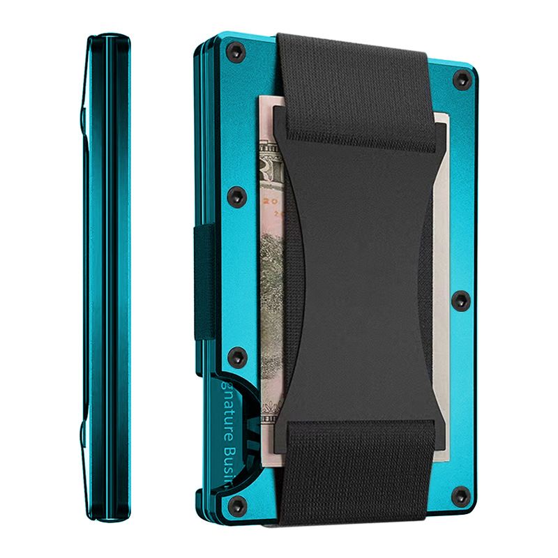 Fluorescent green Slim RFID Blocking Aluminum Card Holder - Metal Wallet with Cash Strap Minimalist Card Case - Image 1