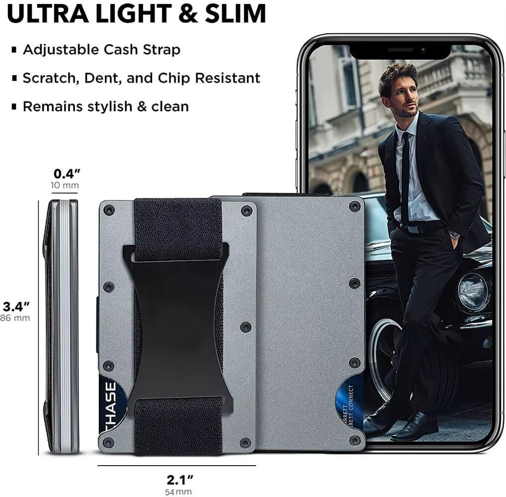 Red Slim RFID Blocking Aluminum Card Holder - Metal Wallet with Cash Strap Minimalist Card Case - Image 7