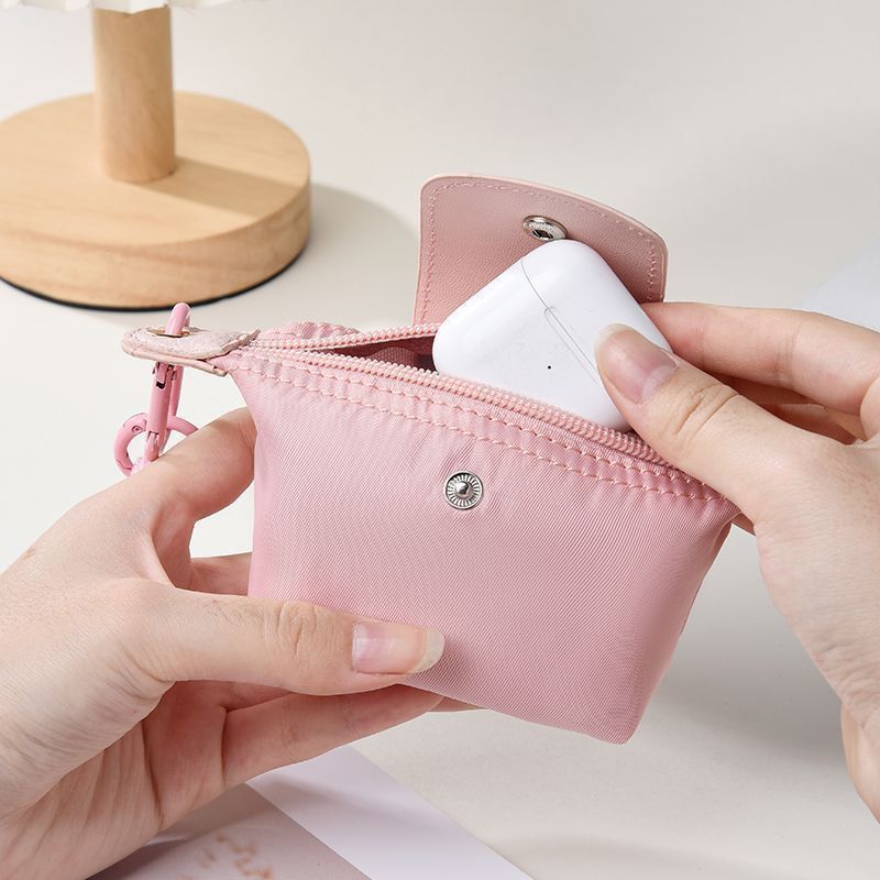 Yellow Mini Nylon Coin Purse with Wrist Strap - Compact Zipper Key Holder Pouch for Cards Lipstick and Earphones - Image 2