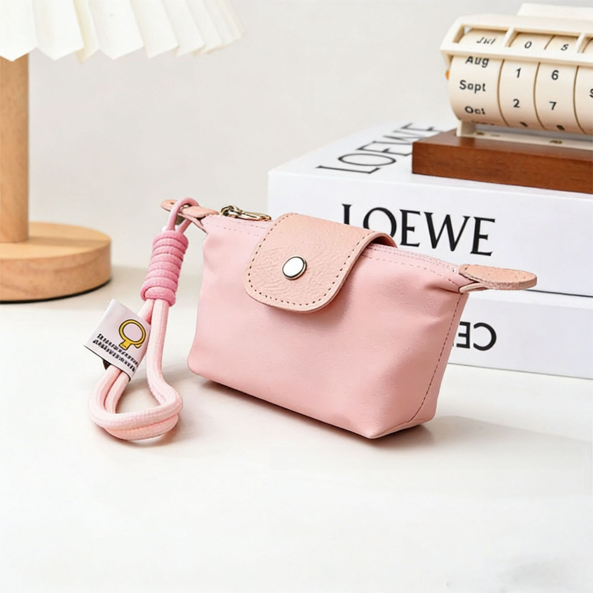Pink Mini Nylon Coin Purse with Wrist Strap - Compact Zipper Key Holder Pouch for Cards Lipstick and Earphones - Image 1